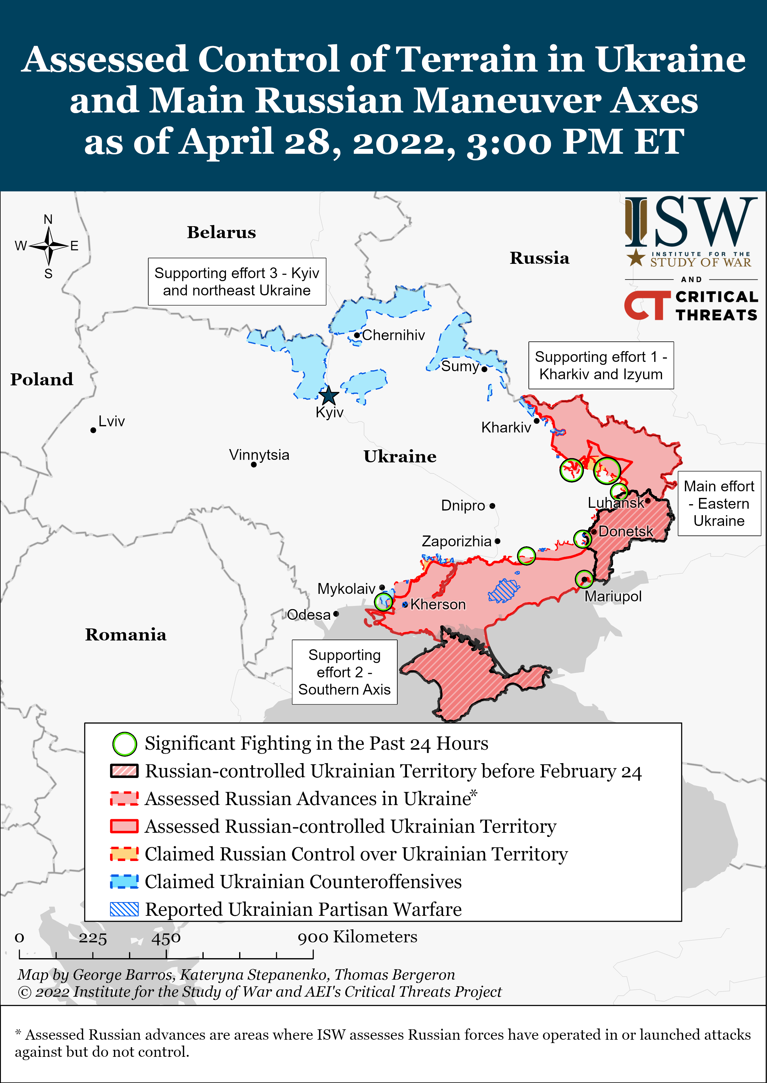 map of Ukraine showing Russian control along eastern border and Ukrainian counteroffensive along northern border