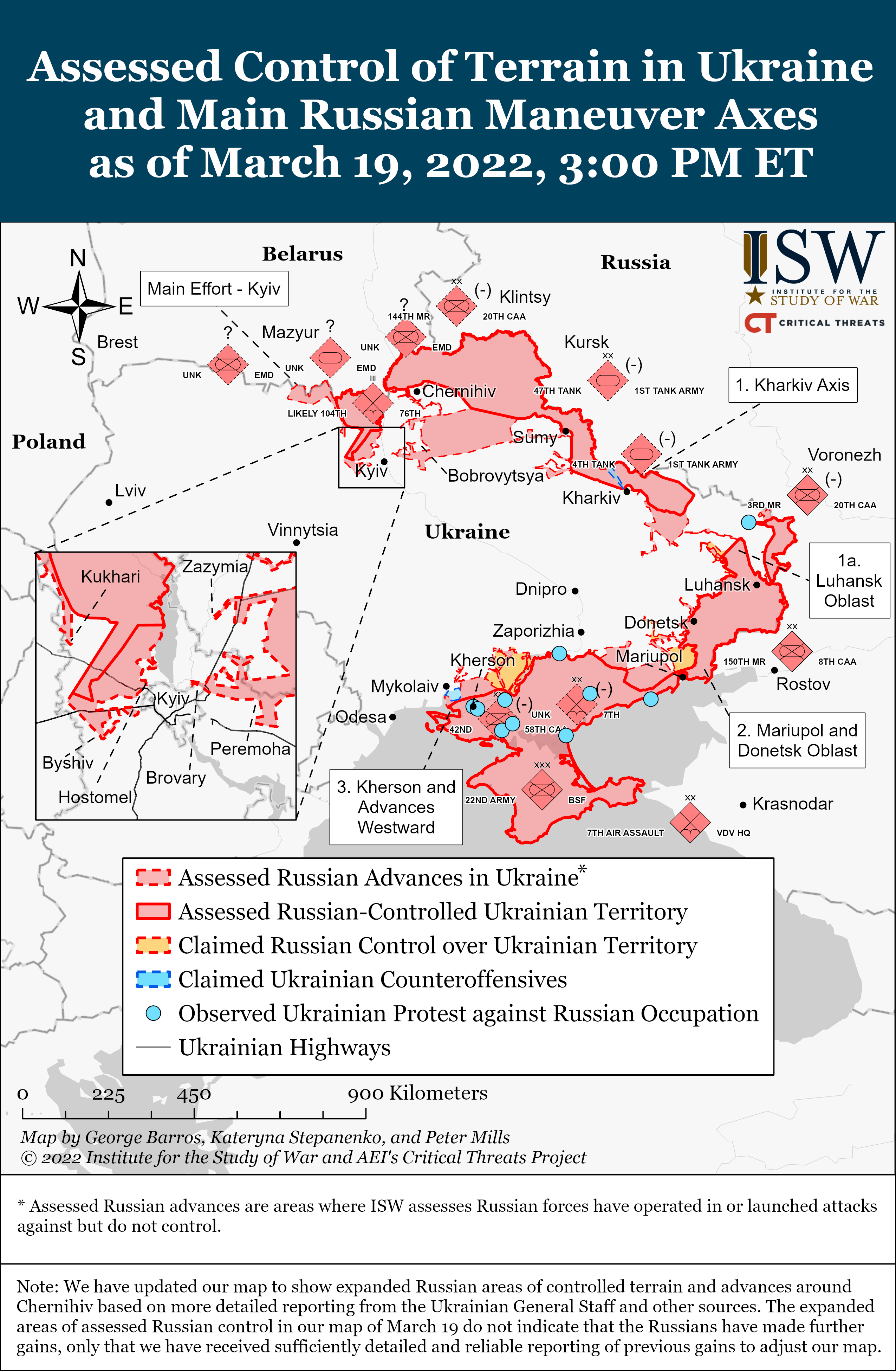 A control of terrain map for Ukraine on March 19, 2022