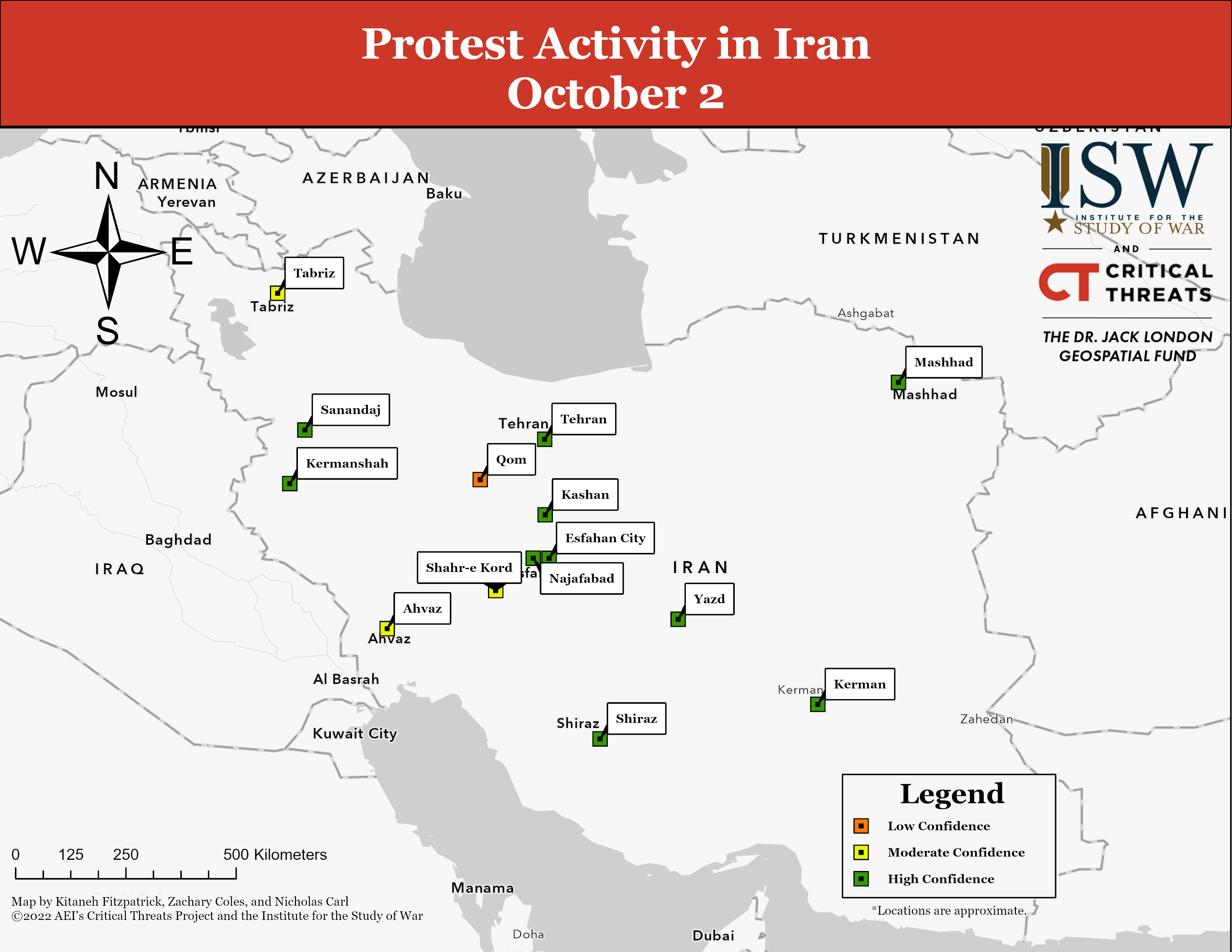 Map of Iran protests October 2
